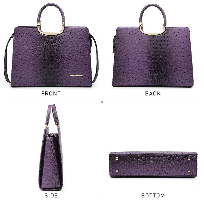 DASEIN Womens Handbag Top Handle Shoulder Bag Tote Satchel Purse Work Bag with Matching Wallet (3-Ostrich Purple) Large - Image 4